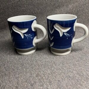 Unbranded Coffee Mug Set Floral Pedestal OS Blue